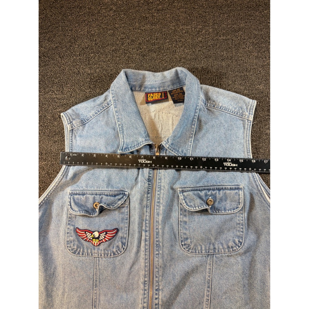 Faded Glory Womens 20W Denim Vest Harley Davidson Patch Eagle Light Wash Zip Up - Picture 7 of 10